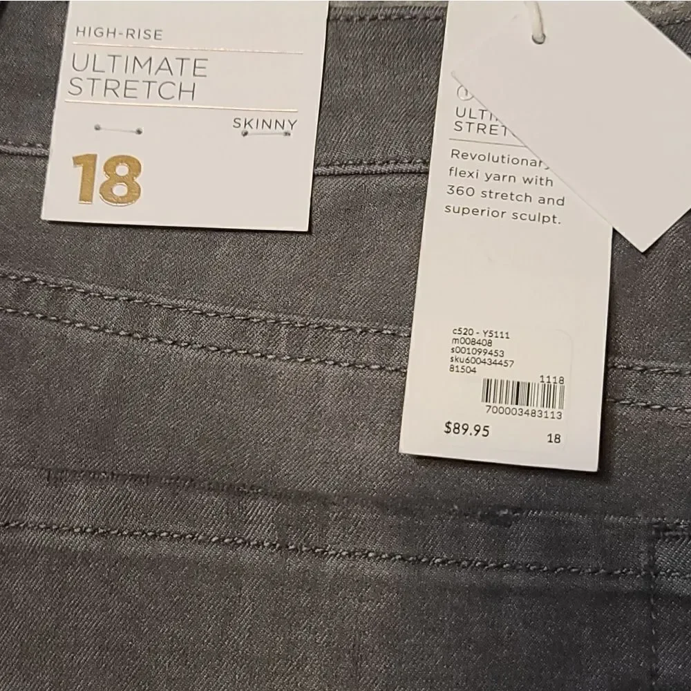 Lane Bryant NEW  Ultimate Stretch High Rise Skinny Grey Jeans Size 18